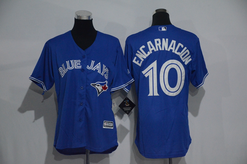 Womens 2017 MLB Toronto Blue Jays #10 Encarnacion Blue Jerseys->->Women Jersey